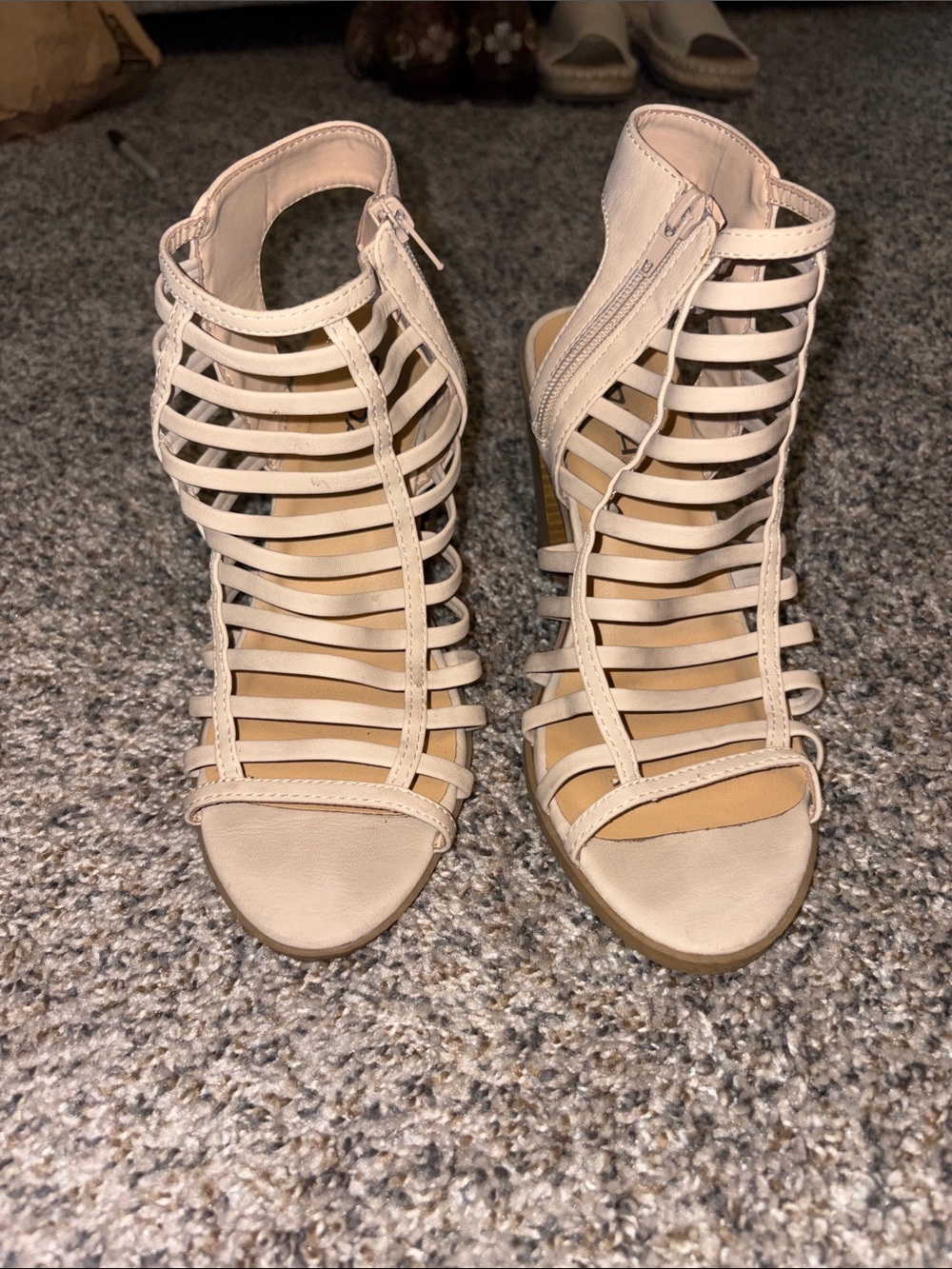Soda Beige Multi‑Strap High Heel Sandals